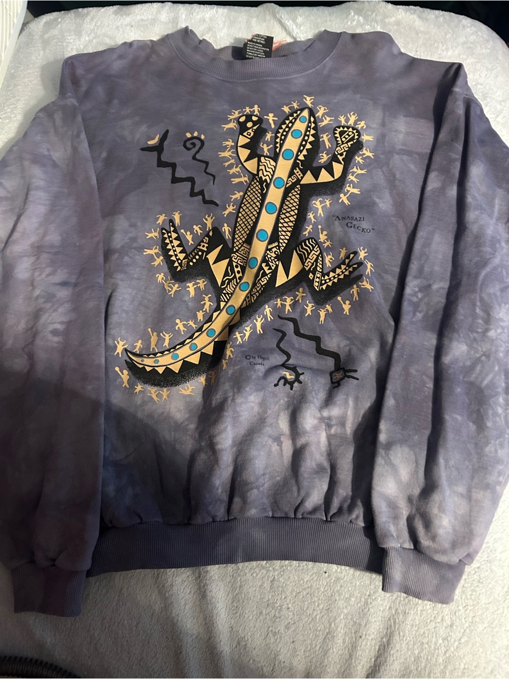 Dagoli brand Vtg double sidPurple Tie-Dye Crewneck Sweatshirt Gecko Graphic LRG